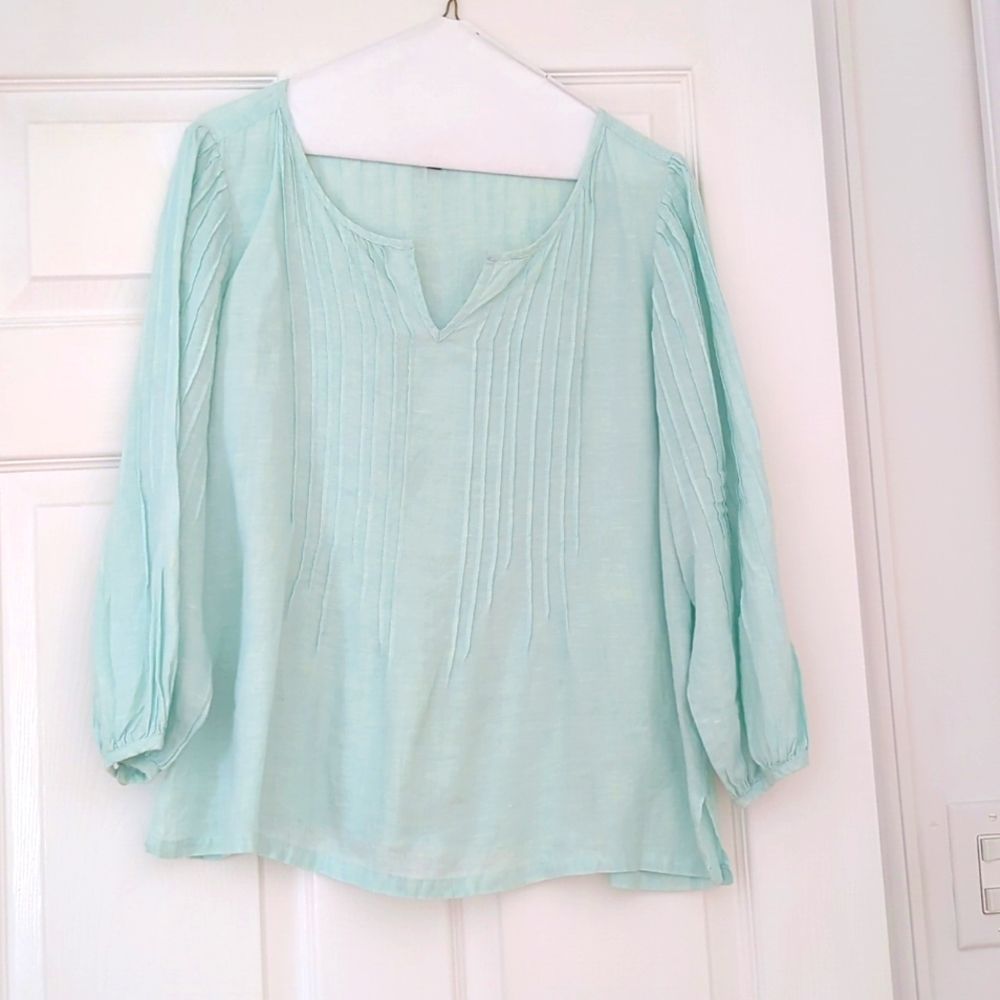 Talbot's aqua linen top medium petite